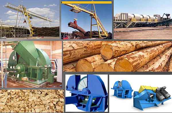 equipment that are used in log handling, debarking and chipping